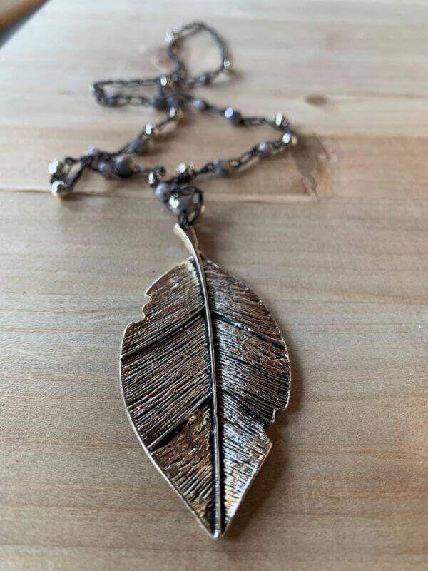 Silver Leaf Handmade Beaded Necklace