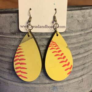 Wooden Softball Earrings