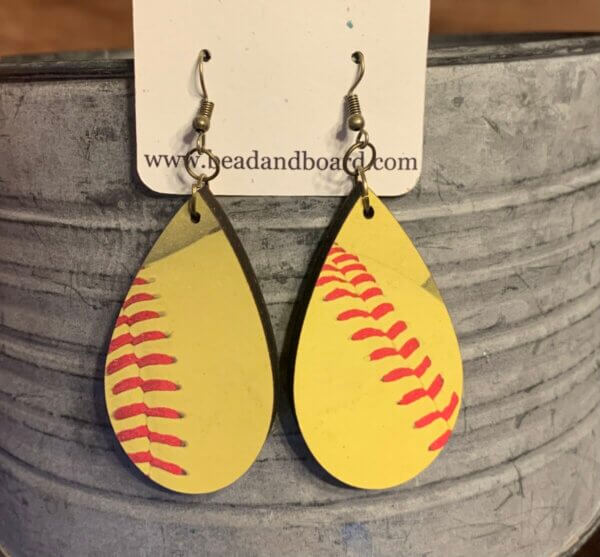 Wooden Softball Earrings