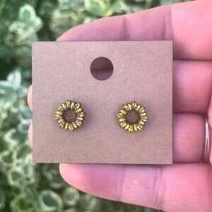 Wooden Sunflower Stud Earrings