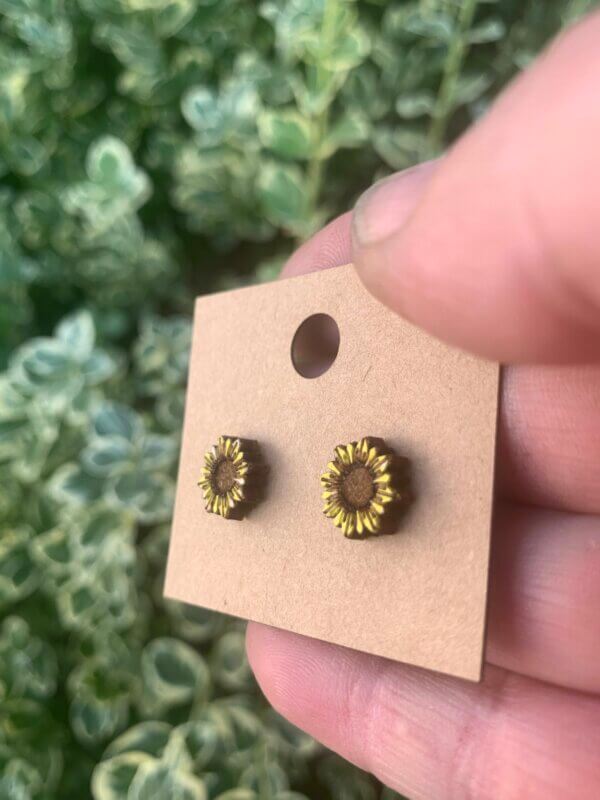 Wooden Sunflower Stud Earrings