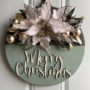 Cream & Buffalo Plaid Poinsettia Christmas Sign