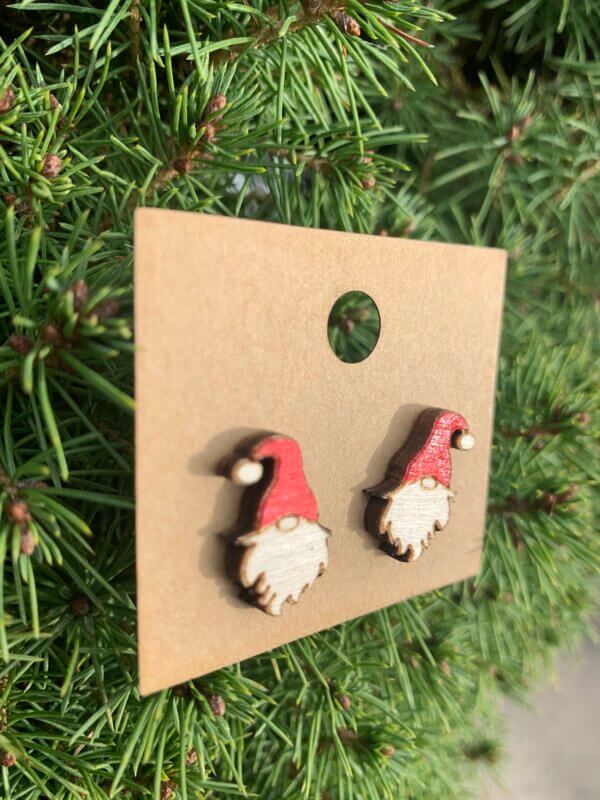 Wooden Gnome Stud Earrings