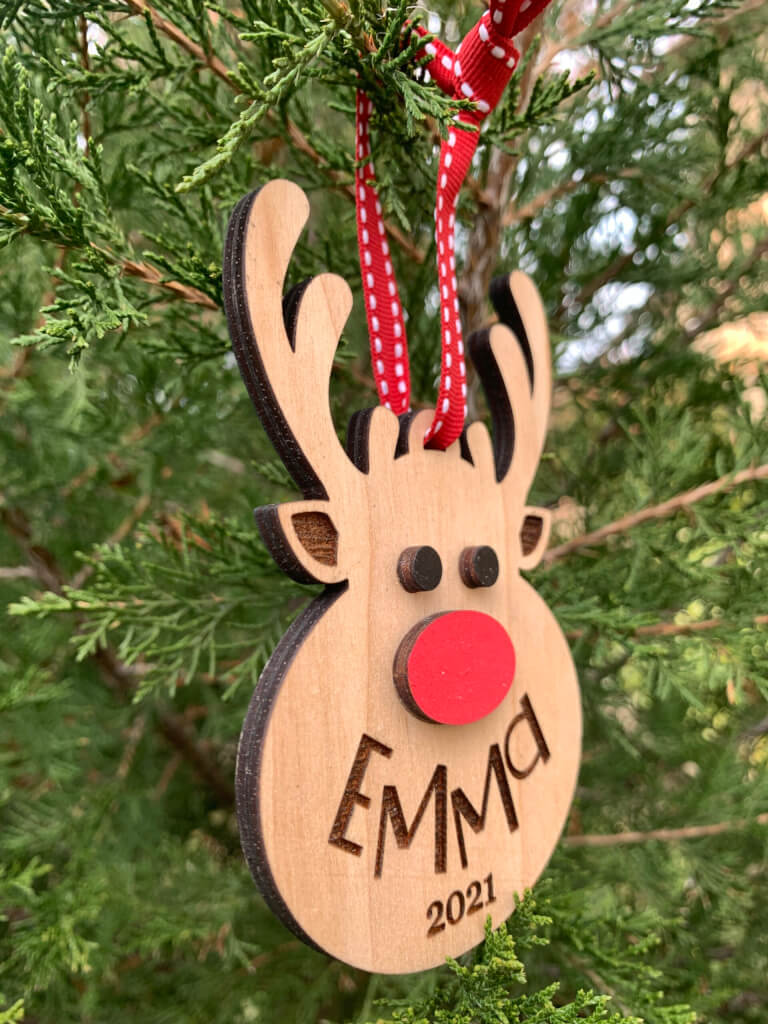Red Nosed Reindeer Personalized Wood Christmas Stocking Tags