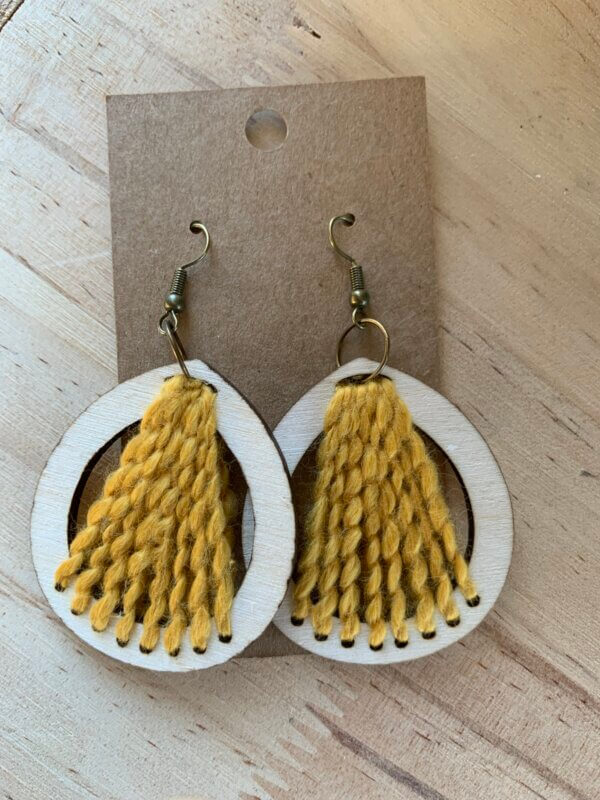 Mustard Hand Woven Wooden Earrings