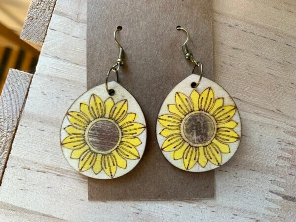 Boho Hand Painted Sunflower Earrings