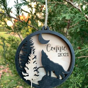 Howling Wolf Laser Cut Ornament
