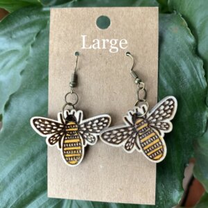 Wooden Honey Bee Dangle Earrings
