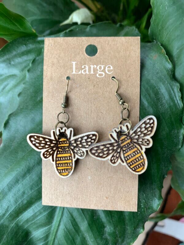 Wooden Honey Bee Dangle Earrings