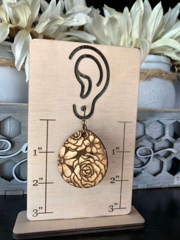 Rose Engraved Wooden Earrings