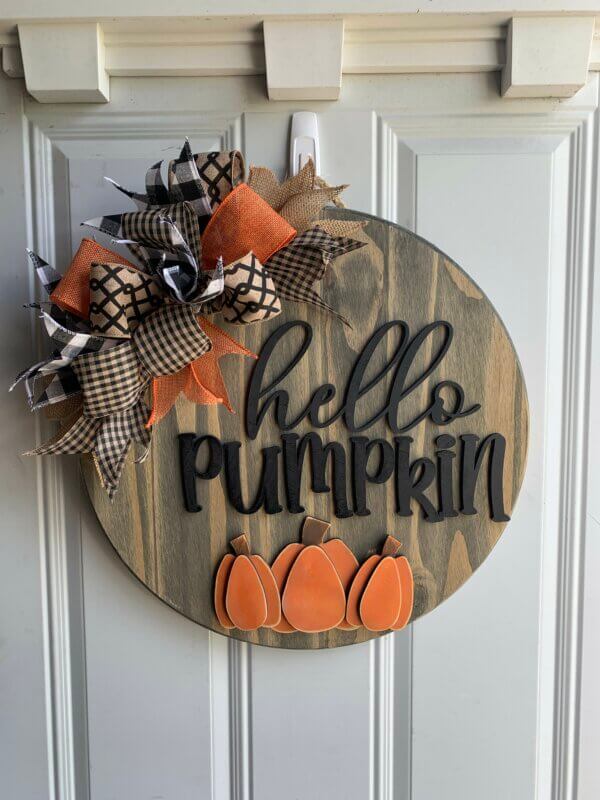 Hello Pumpkin Wooden Door Hanger