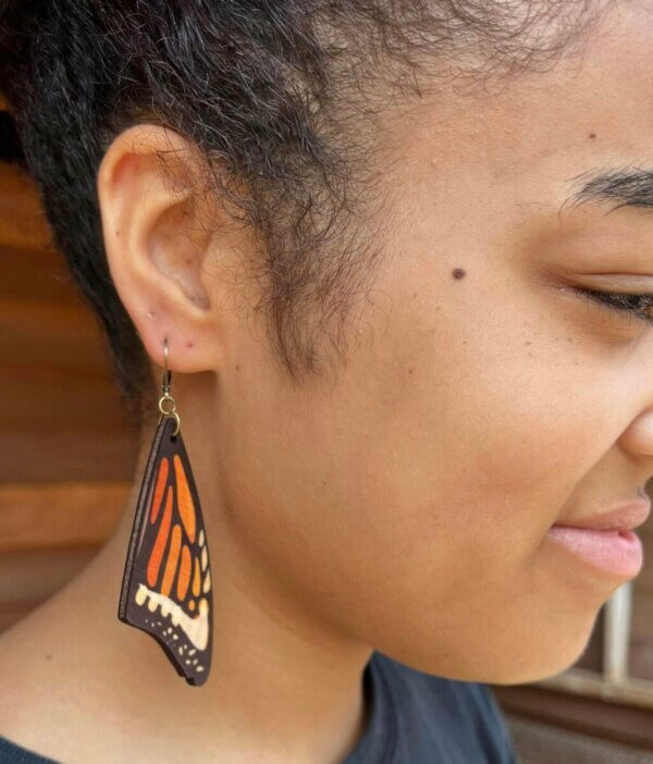 Wooden Monarch Wing Dangle Earrings