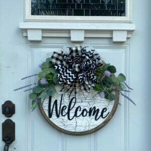 Crackled Paint Purple Welcome Sign